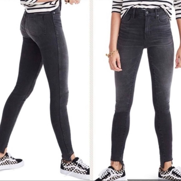 Madewell Faded Black Dark Grey 9” High Rise Skinny Step Raw Hem Jeans - Picture 2 of 14